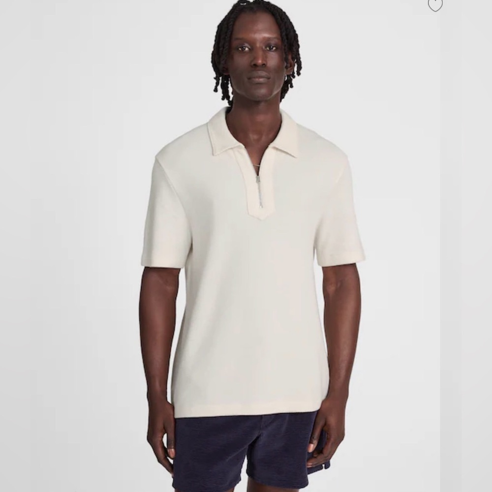 MADEWELL SIZE L Quarter-Zip Pique Polo Shirt NV085